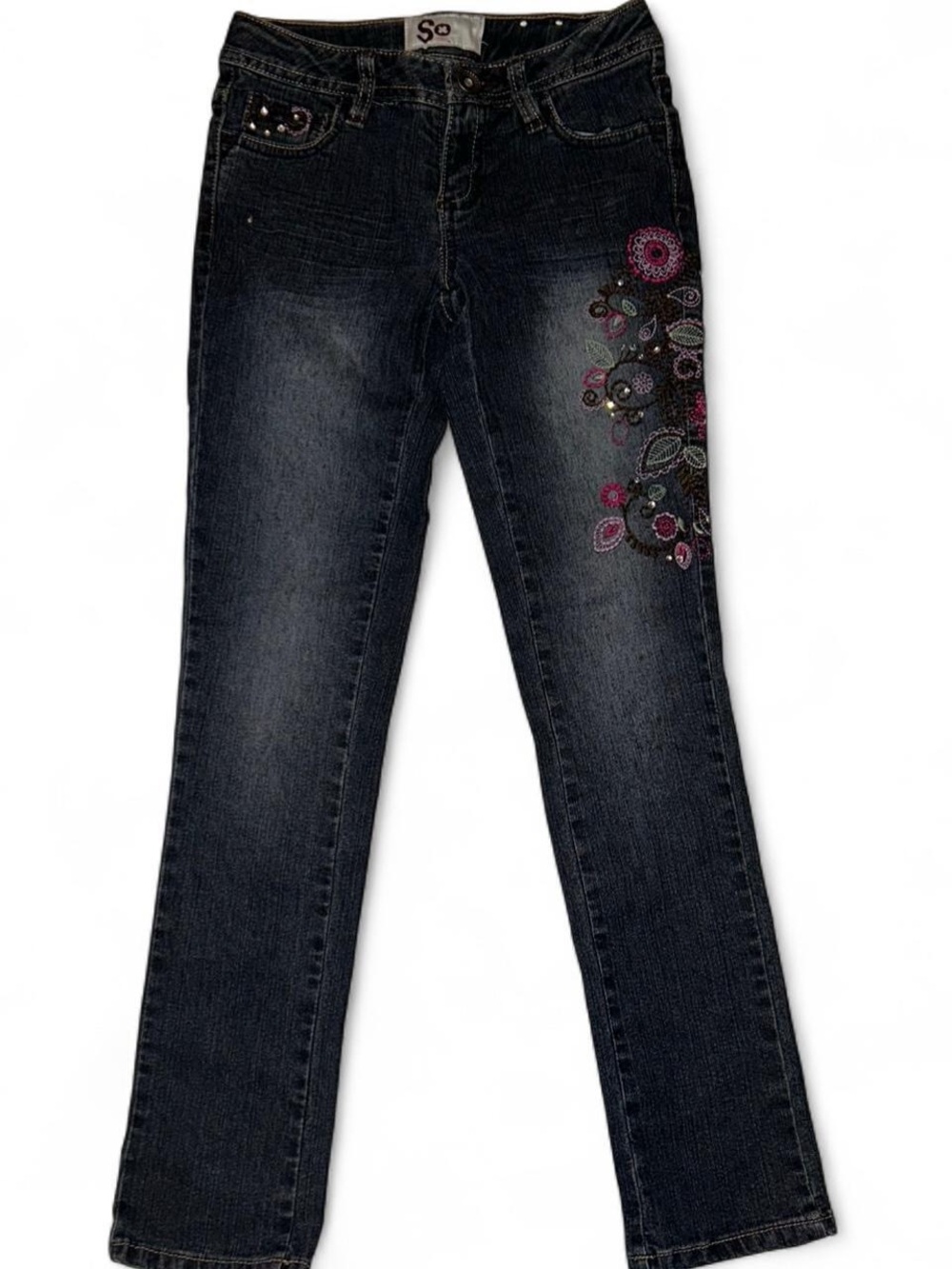 SO 2000s Dark Wash Embroidered girls jeans